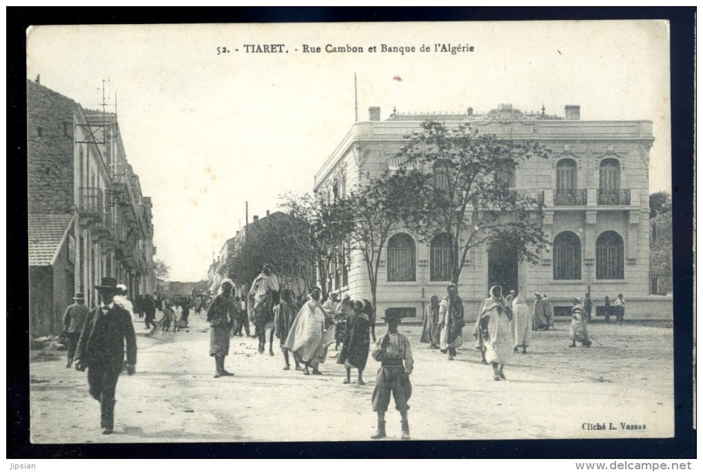 Cpa D' Algérie Tiaret -- Rue Cambon Et Banque D' Algérie       LIOB13 - Tiaret