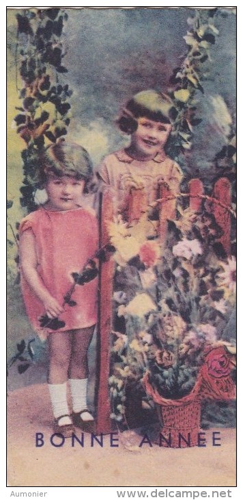 Carte Bonne Année . Fillettes Avec Fleurs . - New Year