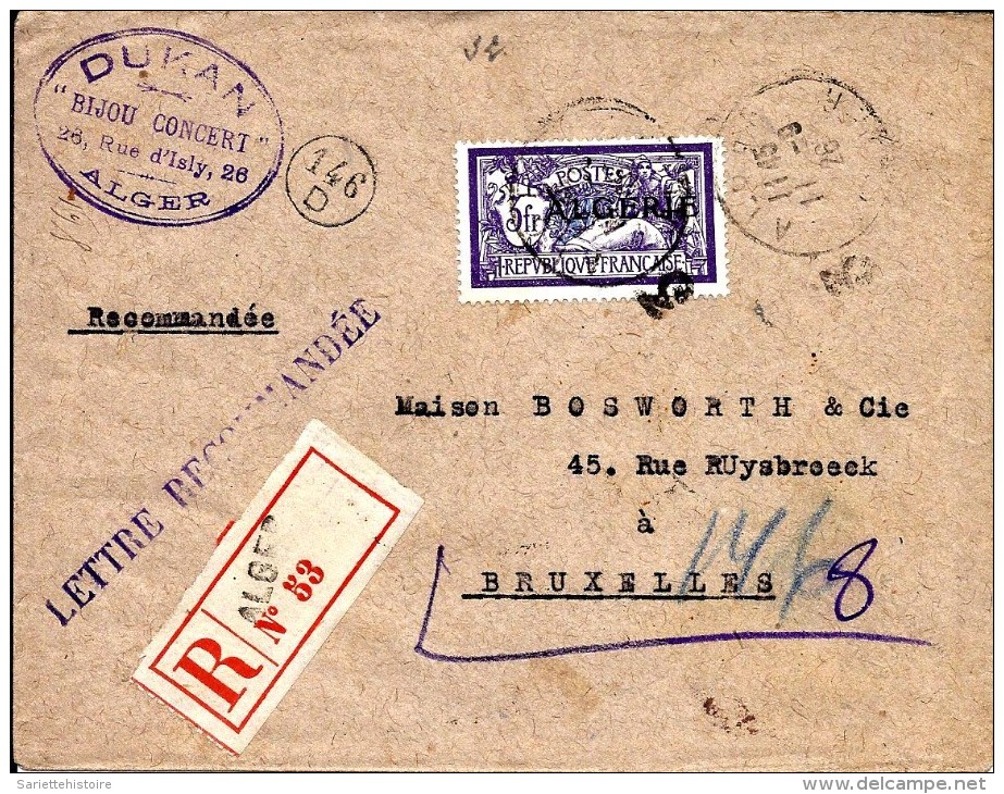 N° Yv. 32 ALGER 11.9.26 S/Lettre RECOMMANDEE V. Bruxelles. Dos Man. "Absent..avisé..".TB - Covers & Documents