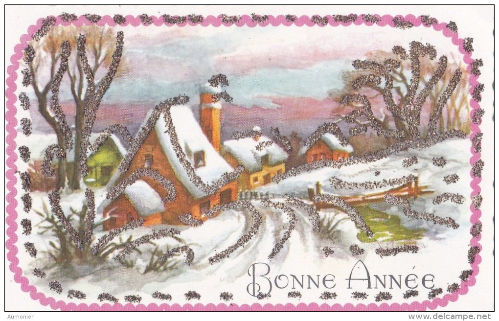 Carte Bonne Année . Village Sous La Neige . - Año Nuevo