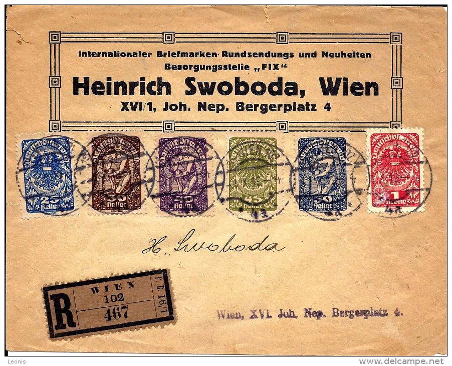 N°196-198-199-201-202-204 WIEN 1.10.19 S/Lettre RECOMMANDEE "Heinrich Svoboda - WIEN" - Covers & Documents