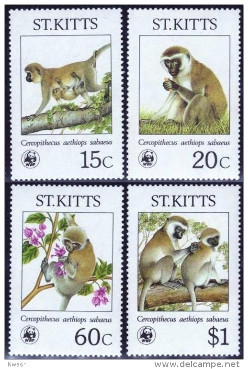 WWF Saint Kitts 1986 Green Monkey MNH - Unused Stamps