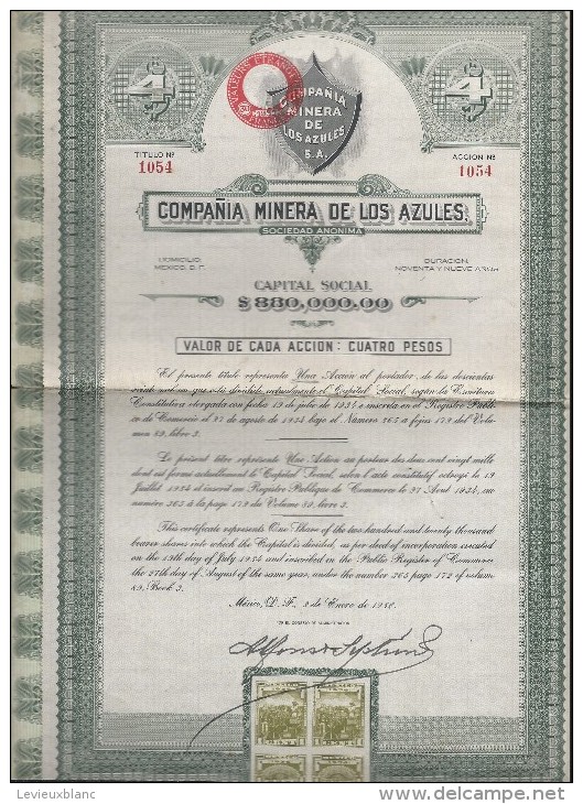 Compania Minera De Los Azules/Une Action Au Porteur /MEXICO/Mexique/1936   ACT100 - Mines