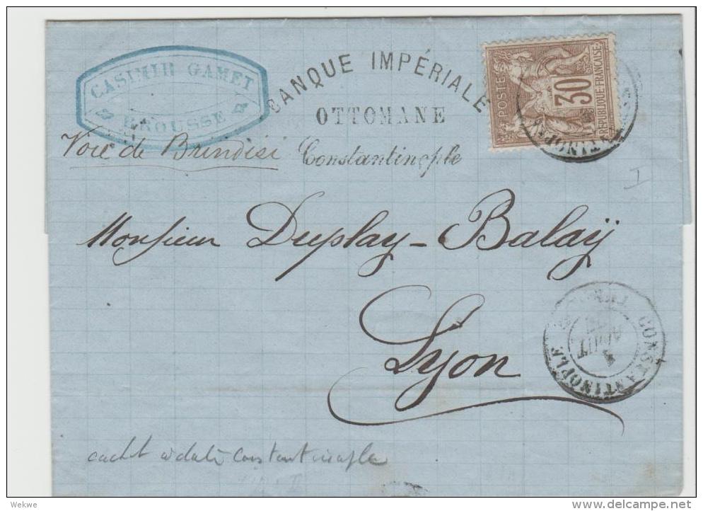 FDI14f / LEVANT -  Allegorie Type I 1877. Banque Constantonople 1877 Nach Lyon - Briefe U. Dokumente