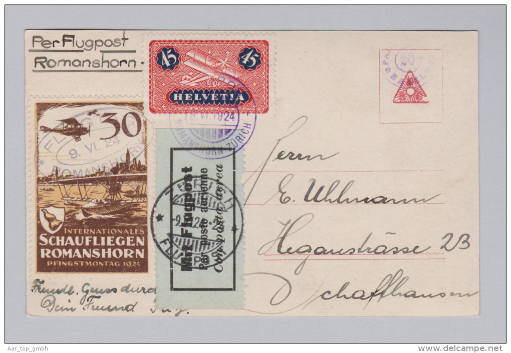 Schweiz Flugpost 1924-06-19 Romanshorn Nach Zürich - Erst- U. Sonderflugbriefe