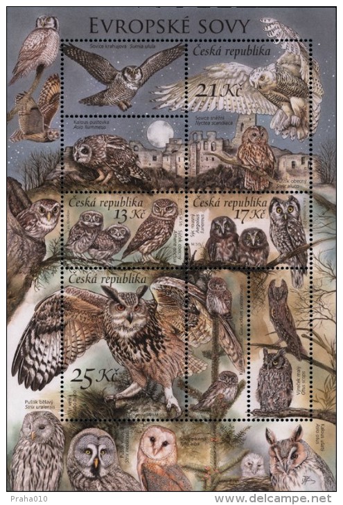 Czech Rep. / Stamps (2015) 0853-0856 A: European Owls (sheet, Total 13 Species Of Owl) Painter Jaromir & Libuse Knotkovi - Neufs