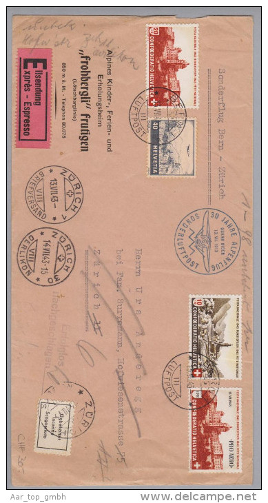 Schweiz Flugpost 1943-07-13 30 Jahre Alpenflug Expr.Bern-Zürich - Neufs