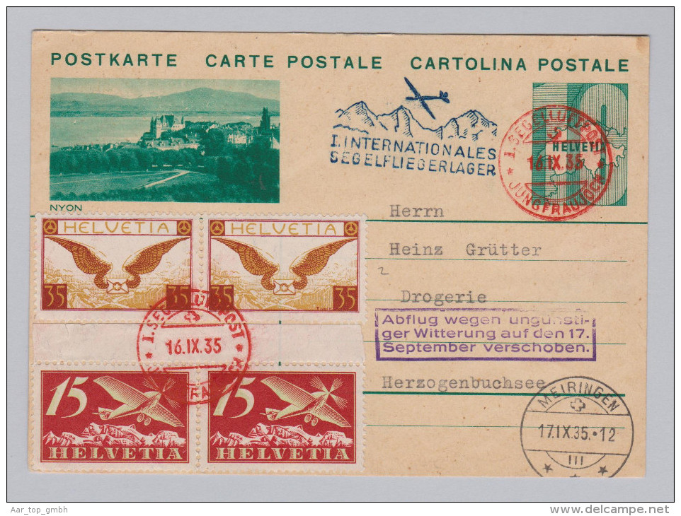 Schweiz Flugpost 1935-09-16 1.Segelflug Abflug Wegen Ungünst.W.verschoben Gute Frankatur - Eerste Vluchten