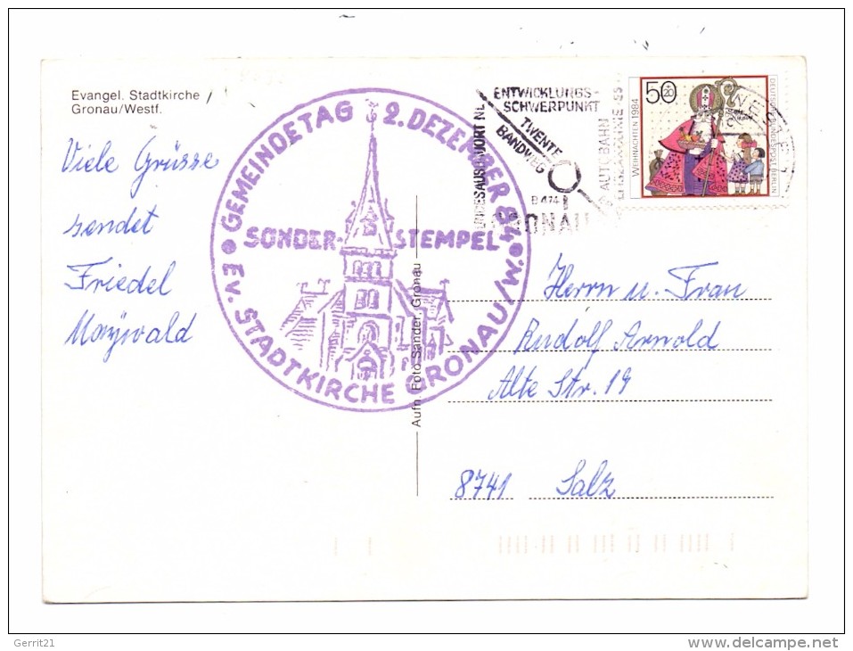 4432 GRONAU, Evangelische Stadtkirche, Sonderstempel Gemeindetag 1984 - Gronau