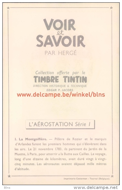 L'Aérostation Série 1  Voir Et Savoir Par Hergé AVEC POCHETTE!!!! - Tintin