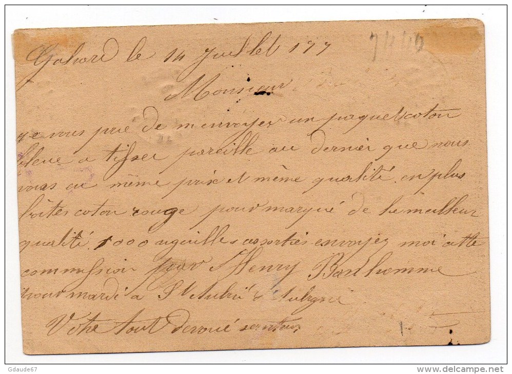 1877 - CARTE PRECURSEUR Avec TYPE 16 De SAINT AUBIN D'AUBIGNE (ILLE ET VILAINE) Et SAGE N° 75 & 76 -> ECRITE à GAHARD - 1877-1920: Période Semi Moderne