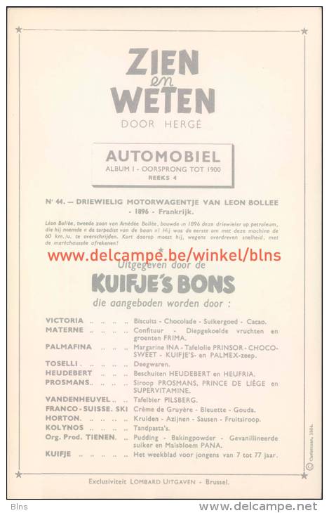 Driewielig Motorwagentje Van Leon Bollee 1896 Prent Kuifje Zien En Weten - Kuifje
