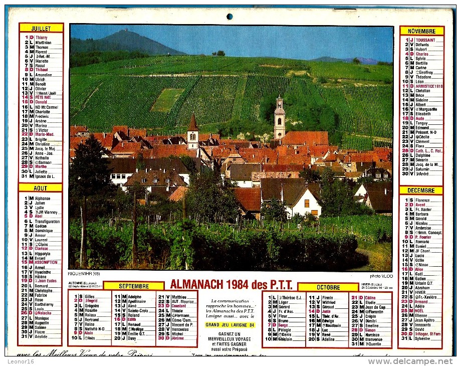 ALMANACH DES P.T.T 1984 (67)  -  Complet ** ROCAMADOUR (46) - RIQUEWIHR (68) ** Calendrier * JEAN LAVIGNE * - Big : 1981-90