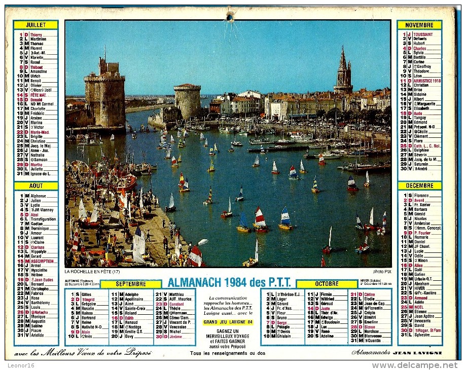 ALMANACH DES P.T.T 1984 (57)  -  Complet ** CAP SIZUN (29) - LA ROCHELLE EN FETE (17) ** Calendrier * JEAN LAVIGNE * - Big : 1981-90