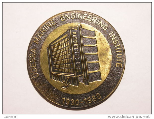 Soviet Union Ca 1980 Odessa Marine Engineering Institute Schiff Ship Table Medaille Diam 6 Cm - Monedas Elongadas (elongated Coins)