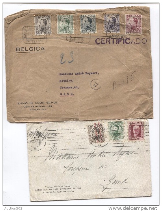 Spain-Espana-Espagne  2 Covers One Registered Barcelona 1933 To Belgium PR2974 - Lettres & Documents