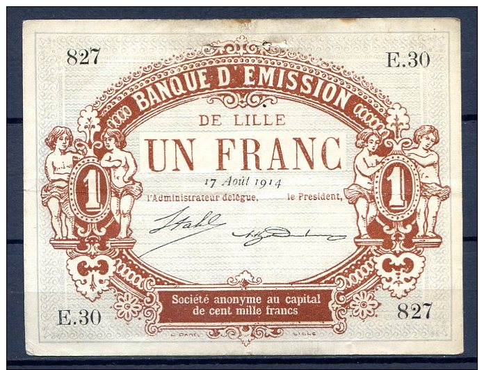 Lille Billet De 1 Franc 1914 E30 - Bonos