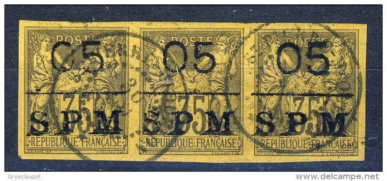S. Pierre Et Miquelon 1885 - 91 N. 9 C. 05 Su C. 35 Sovrastampato SPM Bellissima STRISCIA DI 3 USATI Catalogo € 420 - Used Stamps