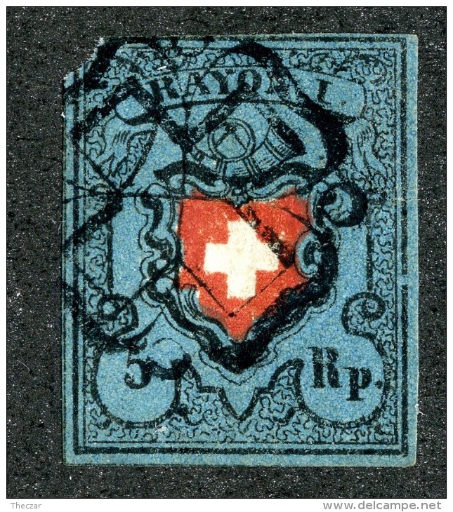 9950  Switzerland 1850 Zumstein #15 II (o)  Michel #7 II Full Margin,missing Small Corner U/L - 1843-1852 Kantonalmarken Und Bundesmarken
