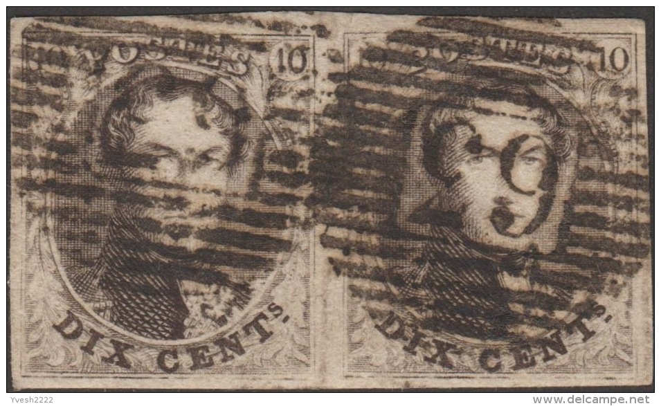 Belgique 1858 COB 10A, 10 C Médaillon Arrondi. Paire. P 63 Iseghem. Superbe. Retouches - Postmarks - Lines: Distributions
