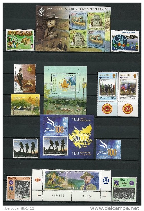 EUROPA 2007-TEMA ANUAL “EXPLORADORES / SCOUTS"-COLECCIÓN COMPLETA DE SELLOS + HOJITAS BLOQUE- TEMA QUE EMITEN 62 PAISES