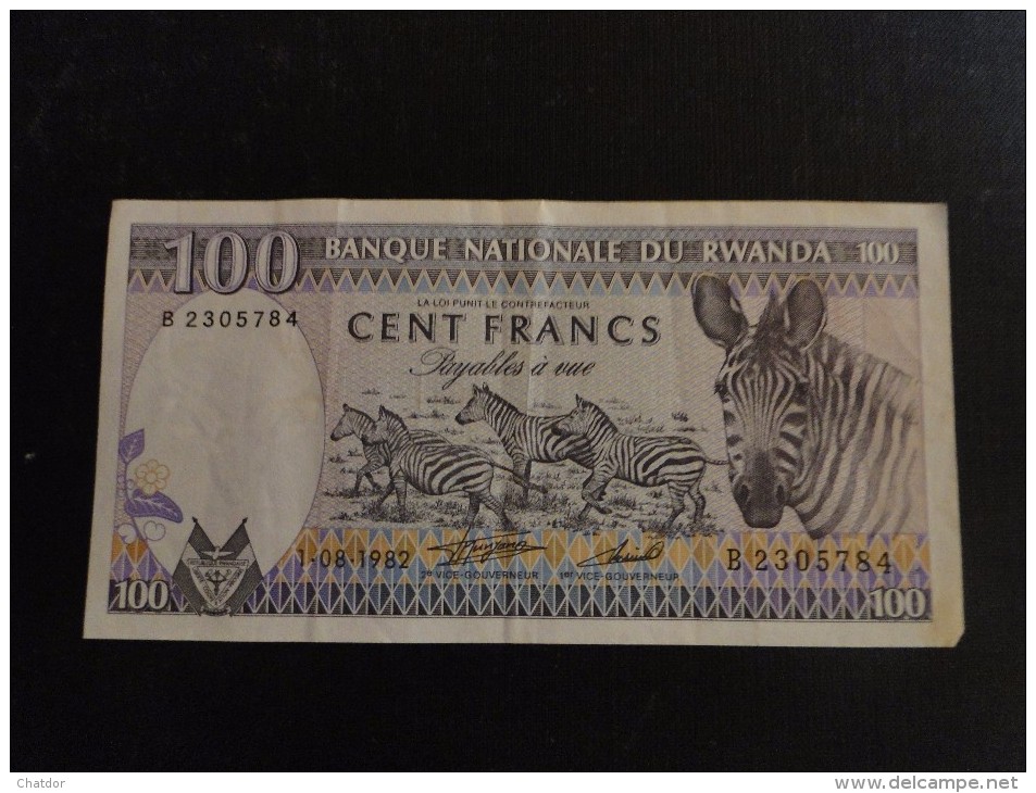 Rwanda : Billet De100 Franc 1982 - Rwanda