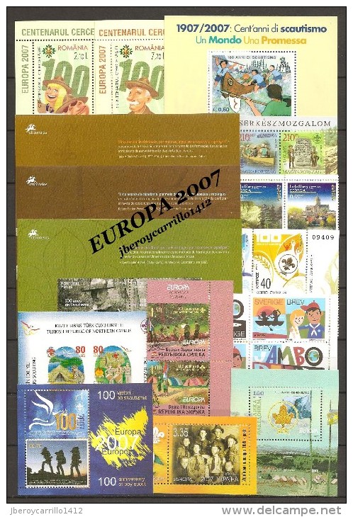 EUROPA 2007 - "EXPLORADORES / SCOUTS" -CONJUNTO DE SELLOS Y HOJITAS BLOQUES.-TEMÁTICA EMITIDA POR 63 PAÍSES  EL AÑO 2007 - Colecciones