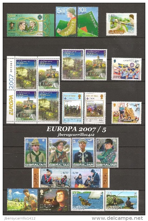 EUROPA 2007 - "EXPLORADORES / SCOUTS" -CONJUNTO DE SELLOS y HOJITAS BLOQUES.-TEMÁTICA EMITIDA POR 63 PAÍSES  EL AÑO 2007