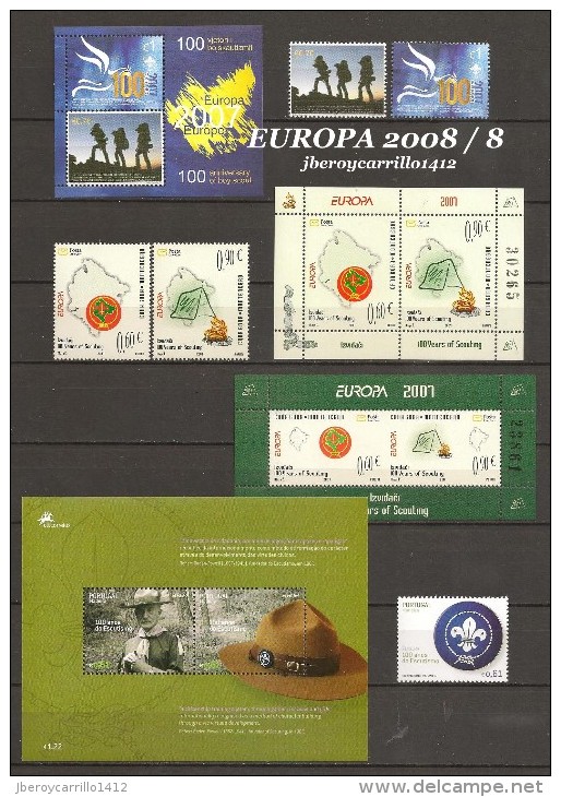 EUROPA 2007 - "EXPLORADORES / SCOUTS" -CONJUNTO DE SELLOS y HOJITAS BLOQUES.-TEMÁTICA EMITIDA POR 63 PAÍSES  EL AÑO 2007