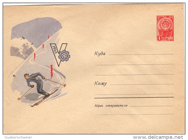 SKI-L24 - RUSSIE - URSS Entier Postal Enveloppe Illustrée Thème Ski Descente 1963 - Skiing