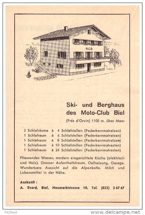 Werbung / Reklame - Moto-Club Biel / Bienne , 1961 , Motorsport , A. Evard , Anzeige !!! - Bienne