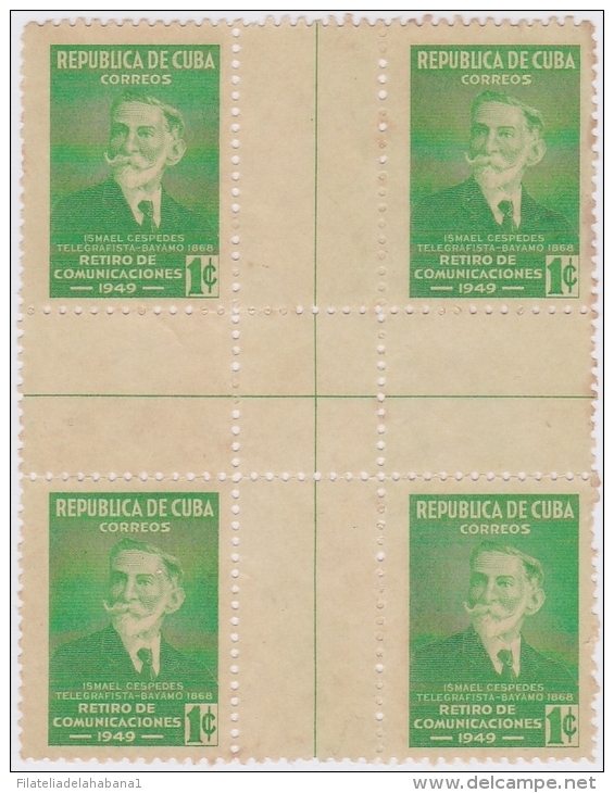 1949-127 CUBA. REPUBLICA. 1949. Ed.425CH. 1c RETIRO DE COMUNICACIONES. ISMAEL DE CESPEDES. CENTER OF SHEET. NO GUM. - Neufs