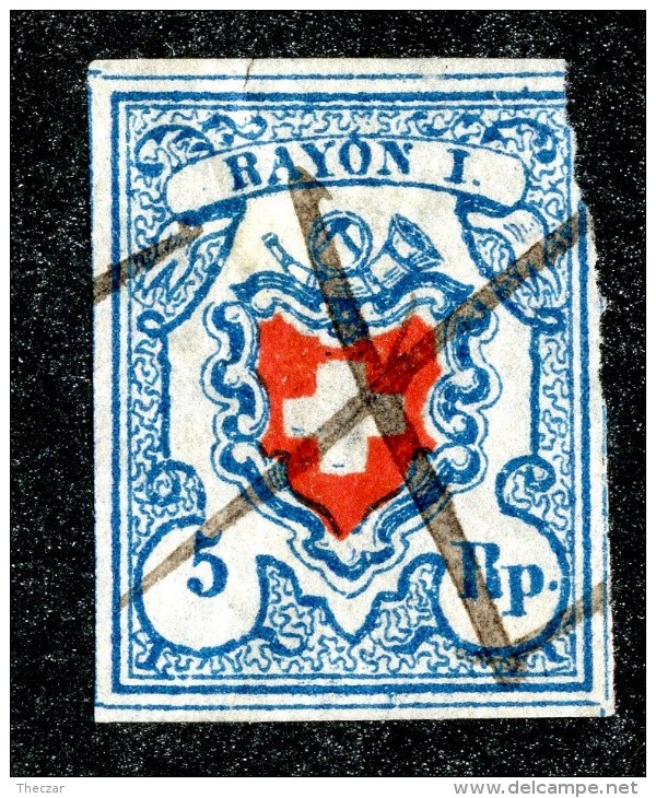 9967  Switzerland 1851 Zumstein #17 II 1.04 (o)  Michel #9 II Y Thin Paper/dunnes Papier - 1843-1852 Federal & Cantonal Stamps