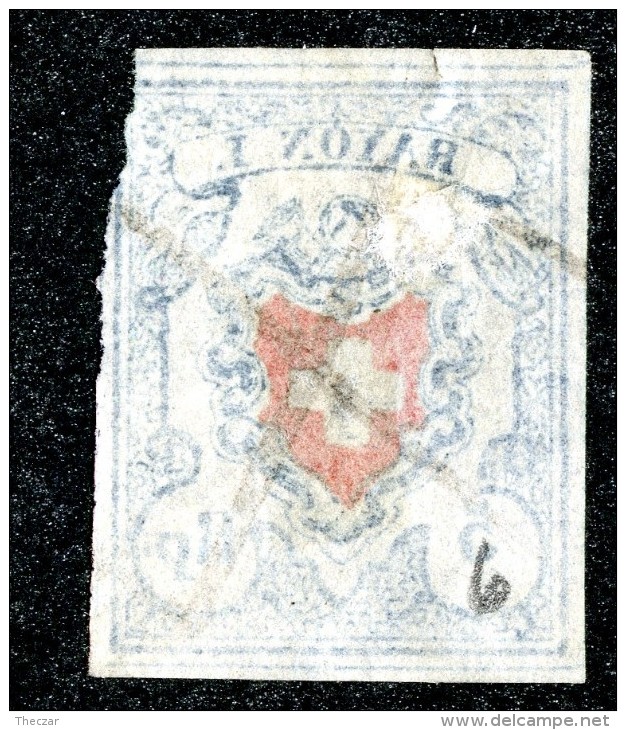 9967  Switzerland 1851 Zumstein #17 II 1.04 (o)  Michel #9 II Y Thin Paper/dunnes Papier - 1843-1852 Federal & Cantonal Stamps