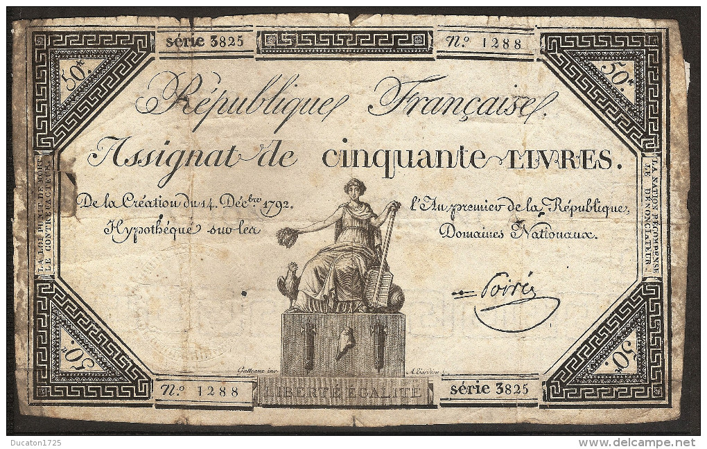 Assignat 50 Livres 14/12/1792. France. Filigrane- Liberte,Egalite,Nation Francaise - Assignats & Mandats Territoriaux