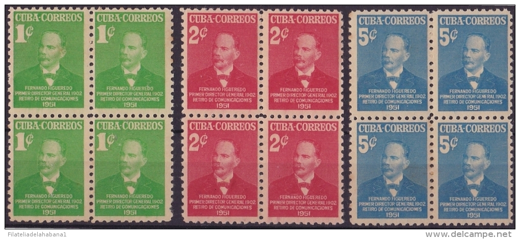 1951-191 CUBA. REPUBLICA. 1951. Ed.442-444. RETIRO DE COMUNICACIONES. FERNANDO FIGEREDO ORIGINAL GUM - Ongebruikt