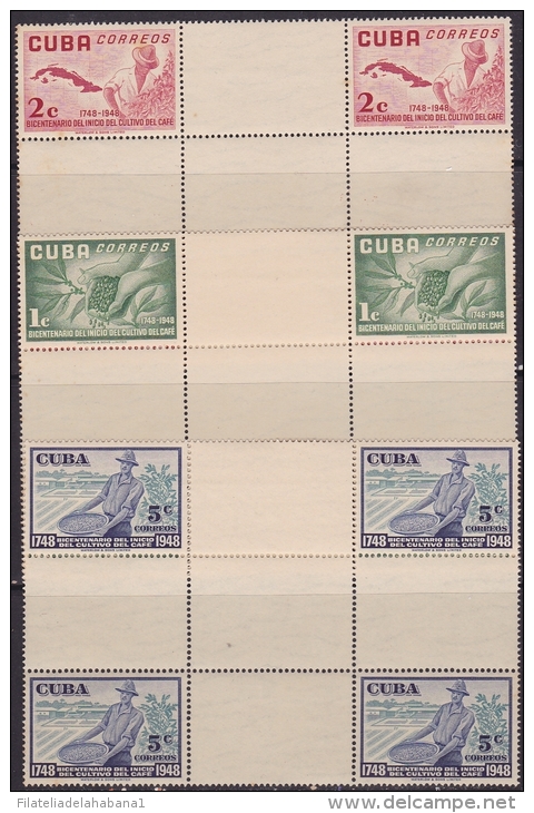 1952-251 CUBA. REPUBLICA. 1952. Ed.502-04. CENTENARIO DEL CAFE. COFFE CENTER OF SHEET GOMA ORIGINAL - Ongebruikt