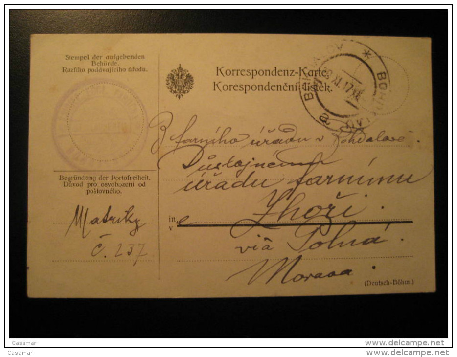 BOHDALAU BOHDALOV 1917 T Zhori Via Polna Morava Moravia Church Religion Cancel Card Bohemia Moravia Czech Czechoslovakia - ...-1918 Préphilatélie