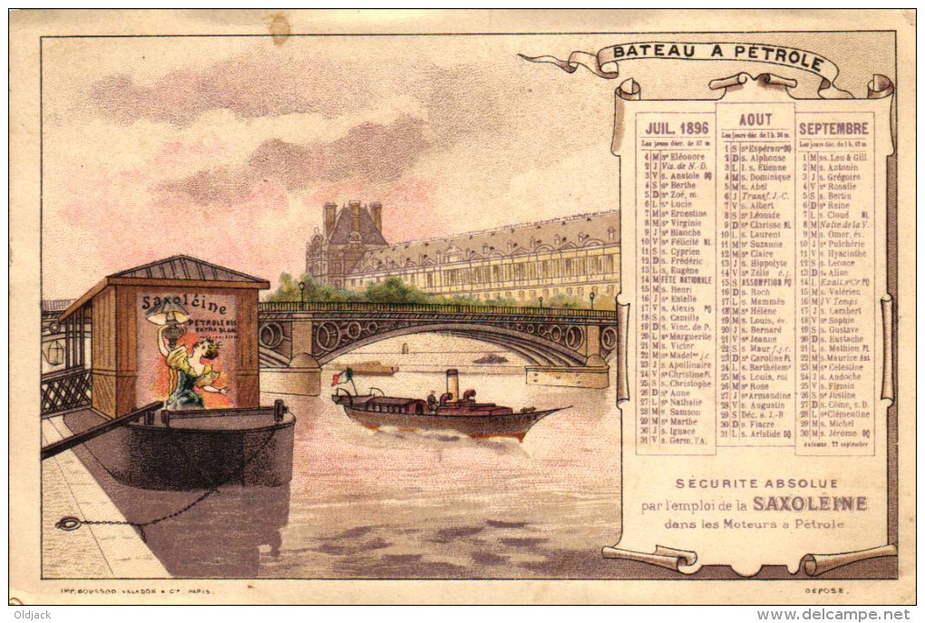 CARTE PUB - 1896 SAXOLEINE - BATEAU A PETROLE - Publicidad