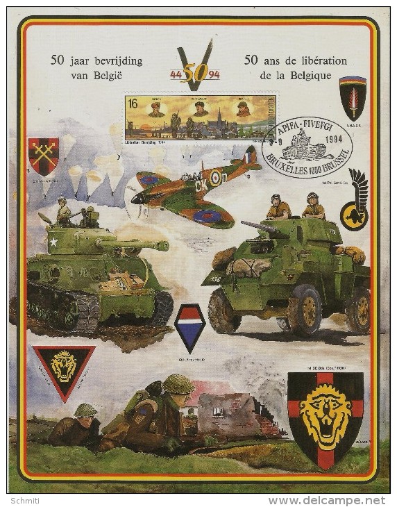 - 50 Ans De LIBERATION De La Belgique- 44/94 + Timbre16Fr.bevrijdong(libération).+oblitération APIFA-FIVEFGI - Feuilles Complètes & Feuillets