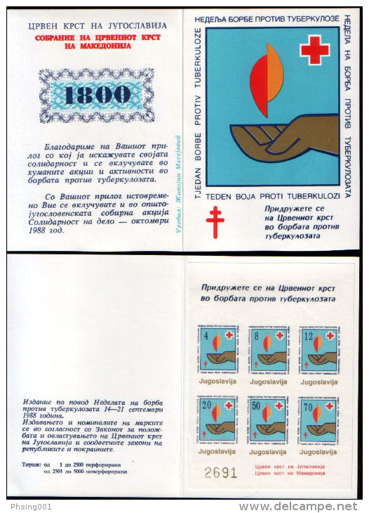 Yugoslavia 1988 Red Cross, Tuberculosis, TBC, Perforated + Imperforated Booklet MNH - Impuestos