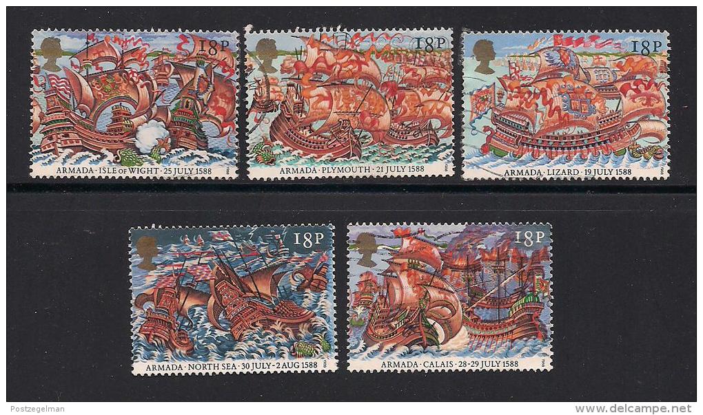 UK, 1988, Cancelled Stamps , Spanish Armada,  1155-1159, #14527 - Used Stamps