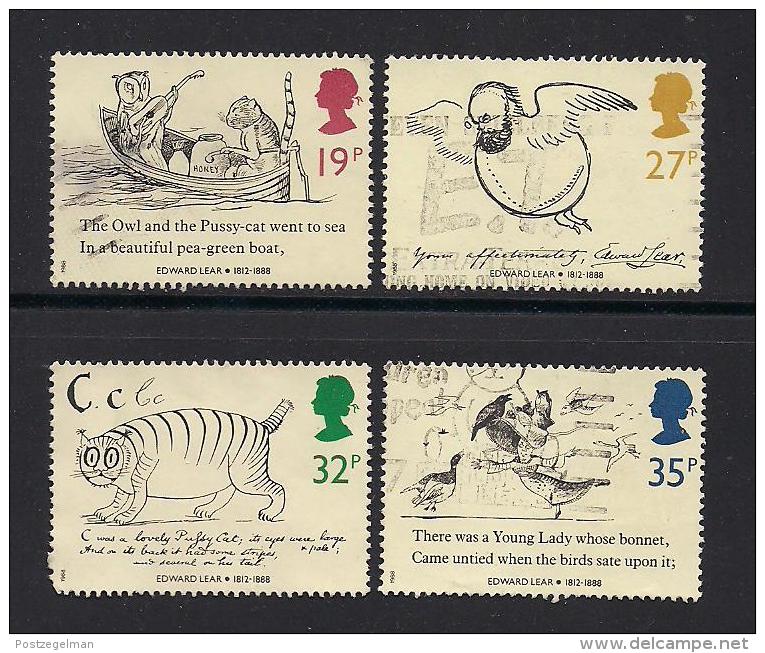 UK, 1988, Cancelled Stamps , Edward Lear Artist,  1170-1173, #14528 - Used Stamps