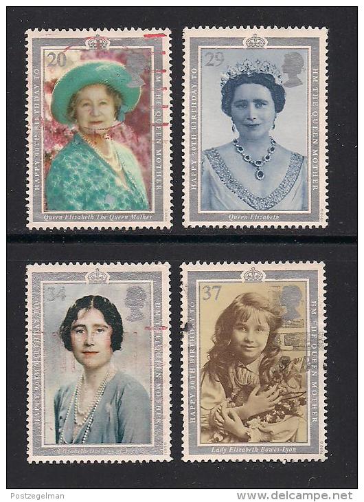 UK, 1990, Cancelled Stamp(s) , Queen Mother 90 Years,  1275-1278, #14541 - Used Stamps