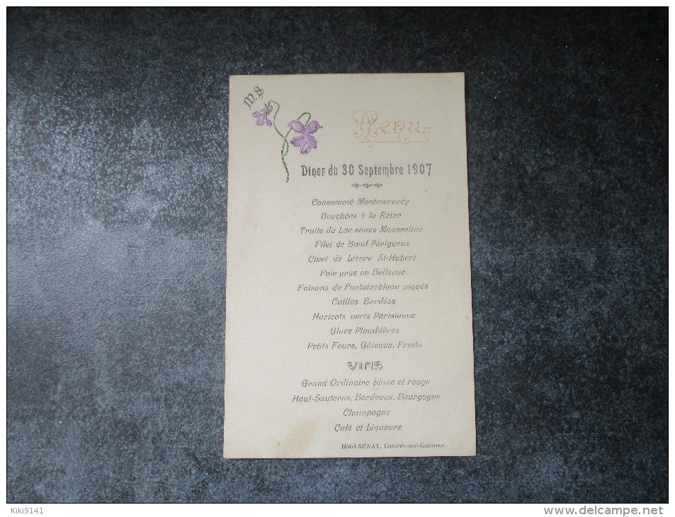 DINER à L´Hotel SENAT De CAZERES-sur-GARONNE - Menus