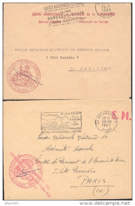 8 Lettres OBL Militaires Du Doubs Entre 1965 Et 1976 - Gendarmerie -Valdahon - Postesaux Armées (1940)... - Cachets Militaires A Partir De 1900 (hors Guerres)