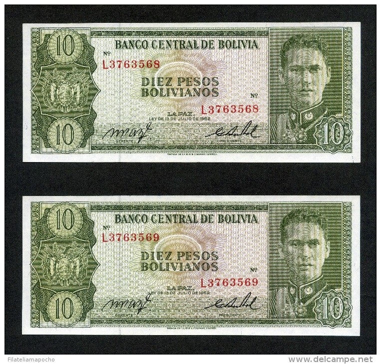 BILLETES BOLIVIANOS 1962;  “10 PESOS BOLIVIANOS” - NUEVA MONEDA. - Bolivia