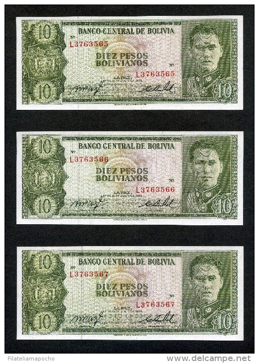 BILLETES BOLIVIANOS 1962;  “10 PESOS BOLIVIANOS” - NUEVA MONEDA. - Bolivie