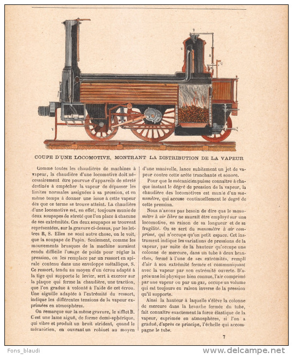 1897 - Gravure Sur Bois - Coupe D'une Locomotive Montrant La Distribution De La Vapeur - FRANCO DE PORT - Railway