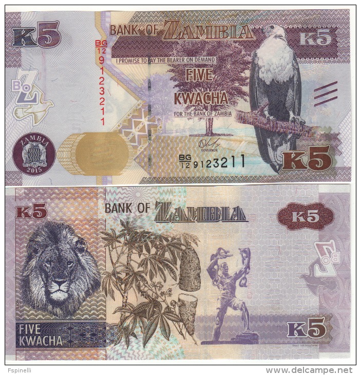 ZAMBIA   5 KWACHA With Added Features    P57  2015 - Zambia